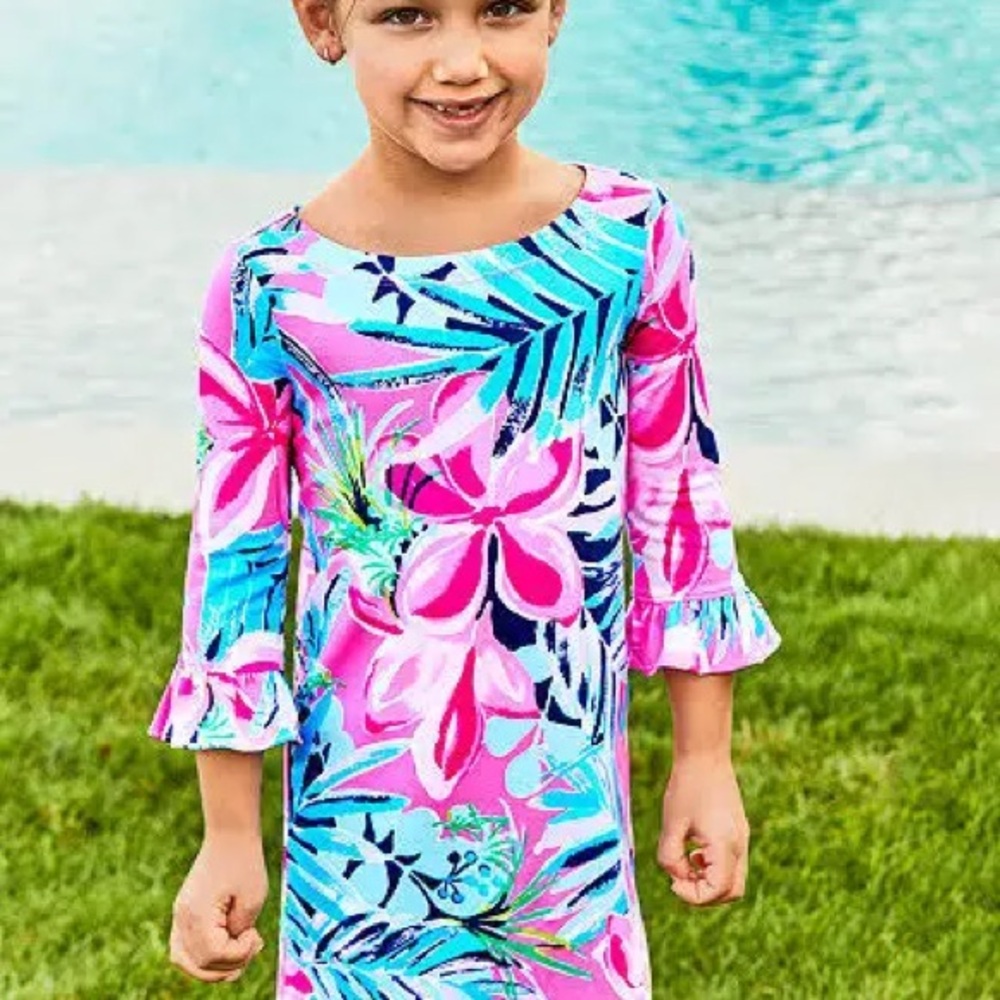 Lilly Pulitzer Girl’s Mini Sophie Ruffle Dress Size M (6-7) Pretty in Pink